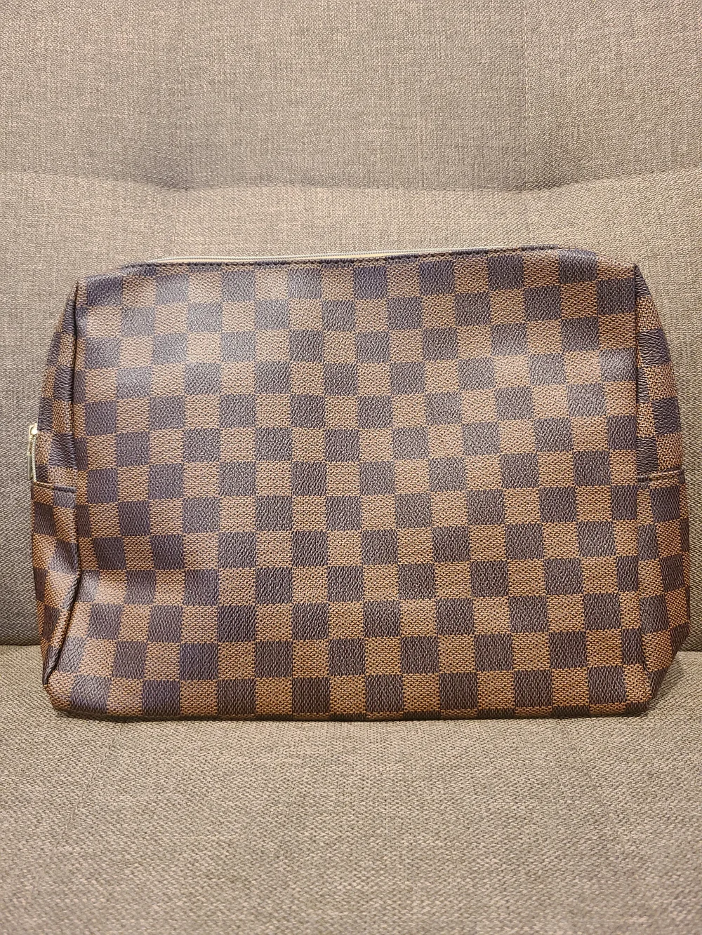 Brown Checkered Makeup Bag - Preppy